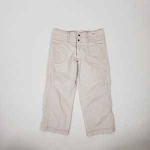 Nike White Capris with Light Pink Stitching